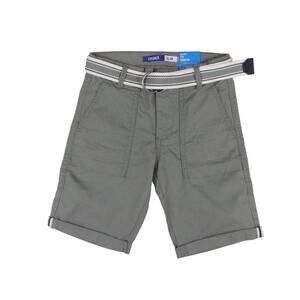 Okaidi Boys Slim bermuda shorts olive grey belted chinos sz 7Y 7 NEW NWT